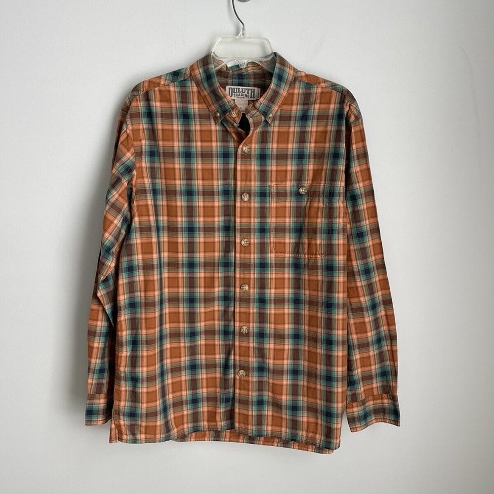 Duluth Trading Co Brown Plaid Long Sleeve Button Down Shirt